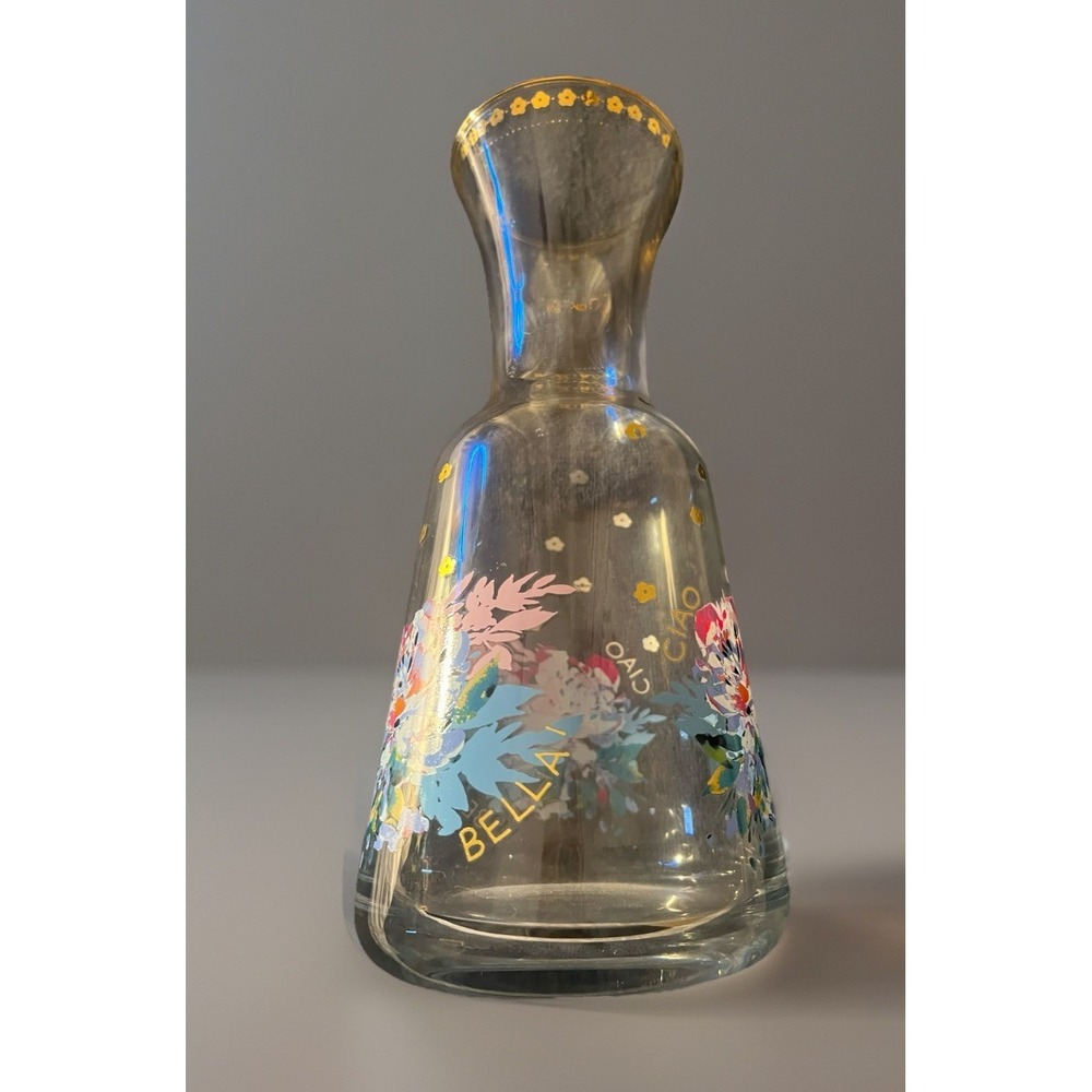 Anthropology Gilded Journey Floral Glass café Vase Gold Rim Bonjour Pitcher Boho
